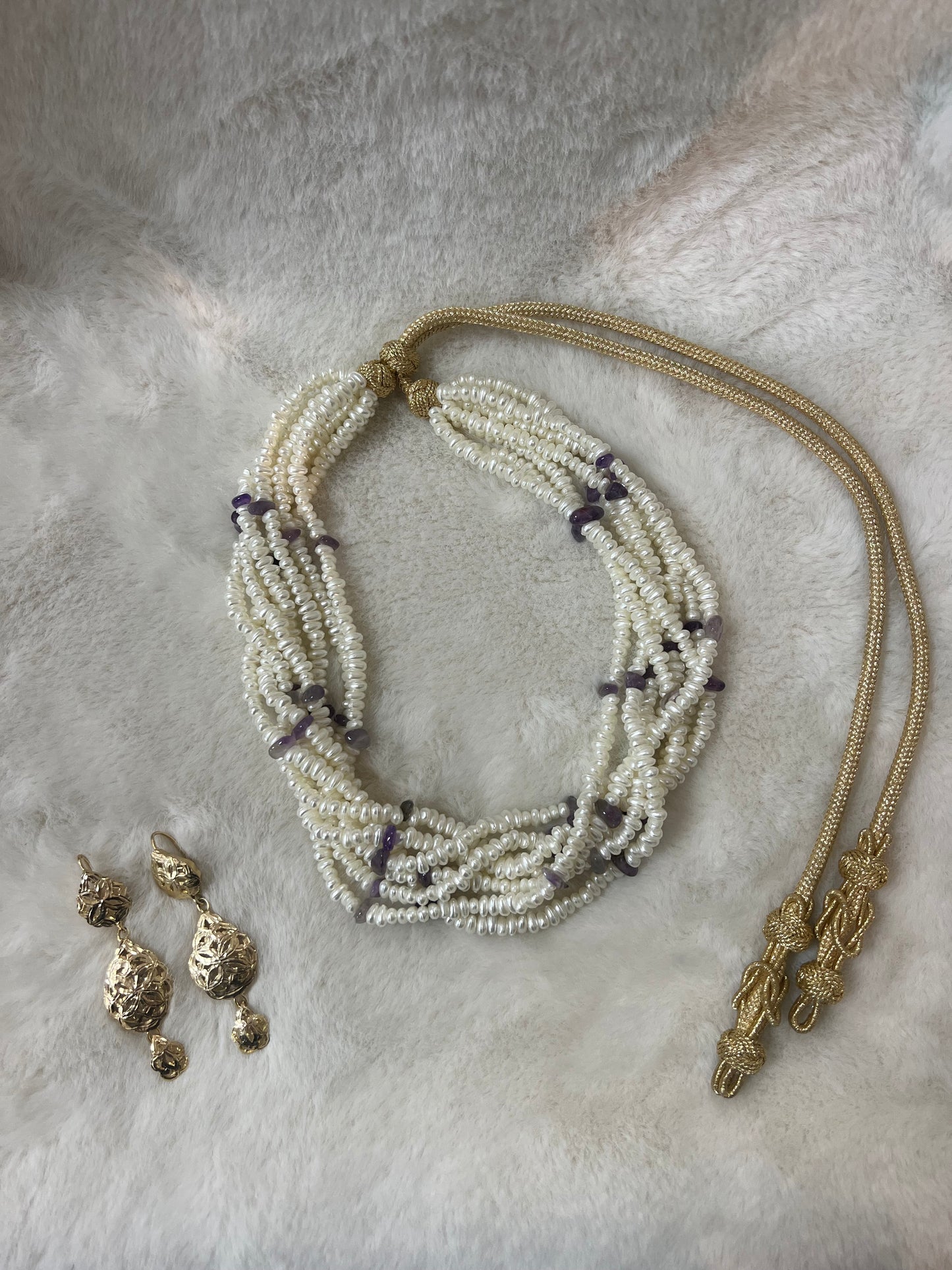 Traditionele sieraden - Ketting jawhar crème/paars