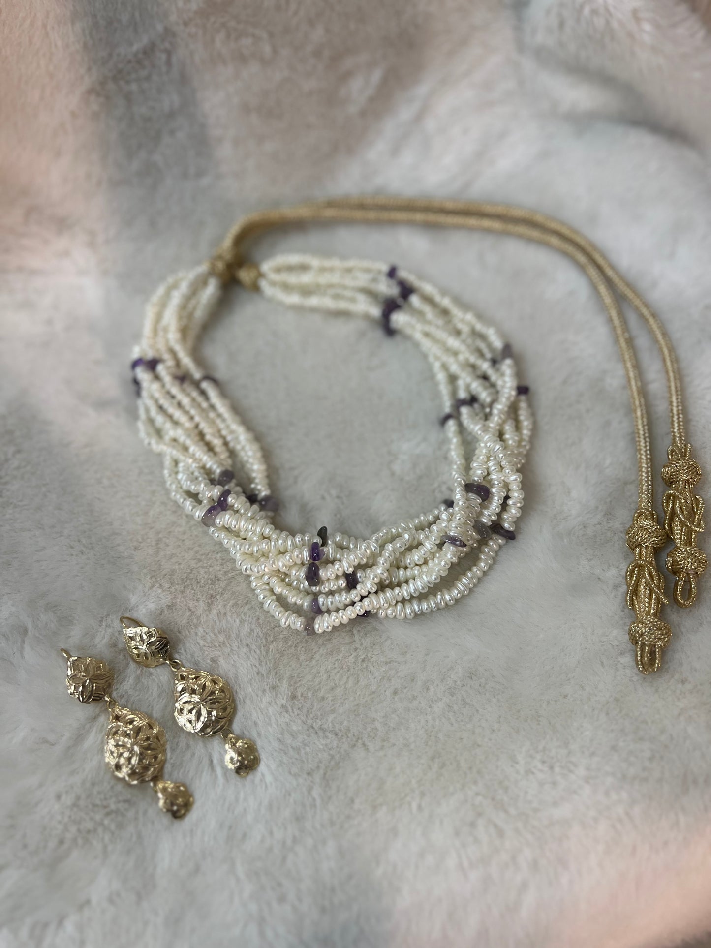Traditionele sieraden - Ketting jawhar crème/paars