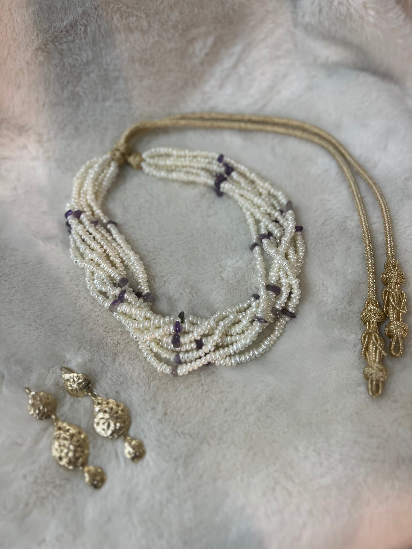 Traditionele sieraden - Ketting jawhar crème/paars