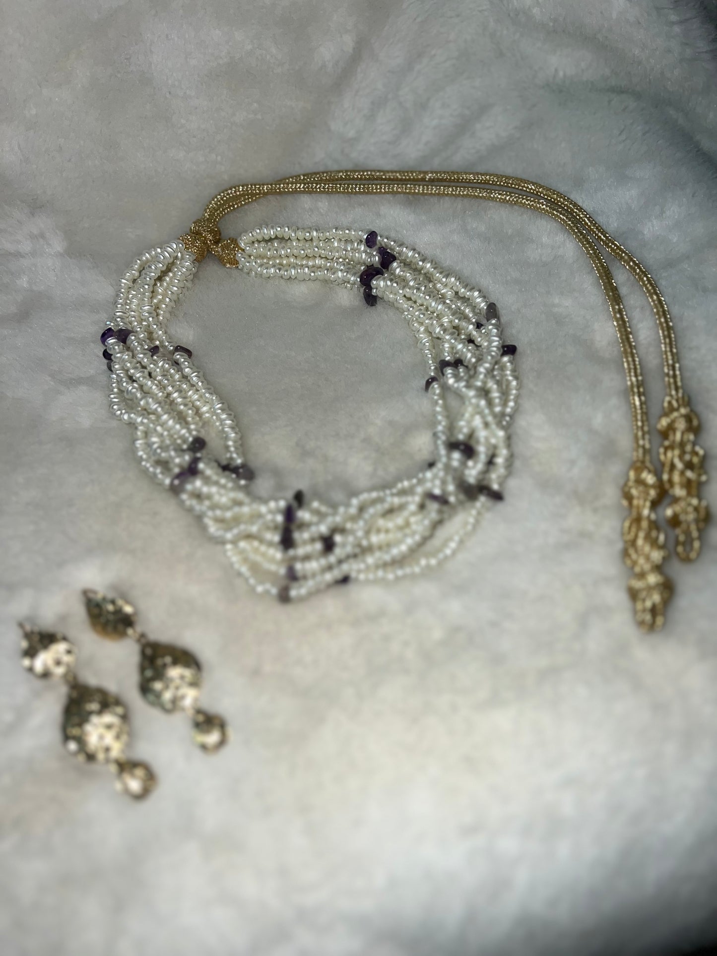 Traditionele sieraden - Ketting jawhar crème/paars