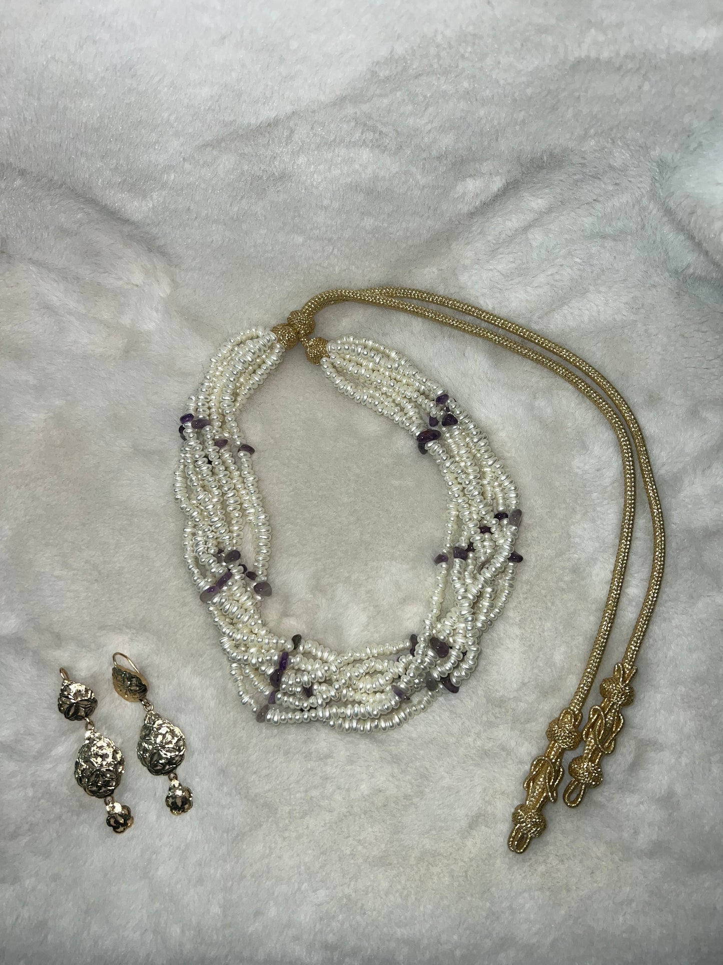 Traditionele sieraden - Ketting jawhar crème/paars