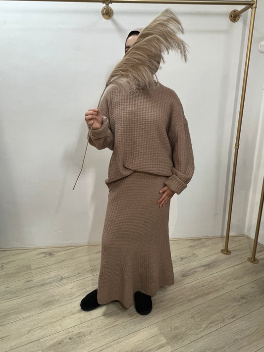 Wollen twinset met rok