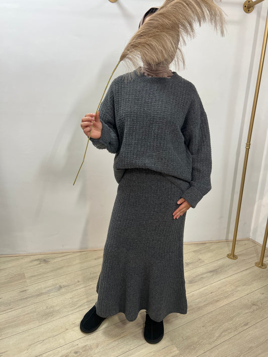 Wollen twinset met rok